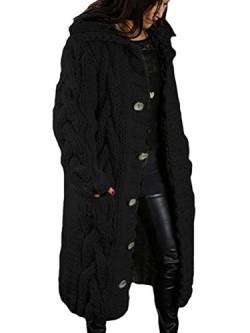 Onsoyours Damen Lang Cardigan Übergangsjacke Strick Pulli Strickmantel Grobstrick Wintermäntel Sweater Outwear Cape Gestrickt Herbst Winter Strickjacke Schwarz L von Onsoyours