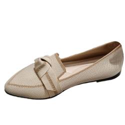 Onsoyours Damen Slip on Flache Schuhe mit Schleife Geschlossene Ballerinas Halbschuhe Spitzen Zehen rutschfest Freizeitschuhe Aushöhlen Slippers Loafer Mokassins Schlupfschuhe A Beige 39 EU von Onsoyours