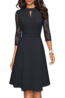 Onsoyours Damen Vintage Stehkragen Kurzarm Bodycon Bleistift Kleid Elegant Rundhals Kontrastfarbe Retro Cocktail Business Kleid A Schwarz M von Onsoyours