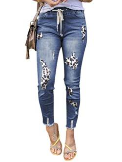 Onsoyours Jeans Damen Boyfriend Destroyed Jeans Jeanshosen Skinny Slim Fit Lässige Strecken Röhrenjeans Schlank Hochbund Hose Zerrissene Hose mit Löchern I Blau XS von Onsoyours