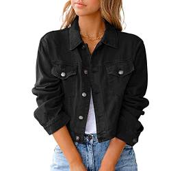 Onsoyours Jeansjacke Damen Kurz Übergangsjacke Denim Jacke Oversize Langarm Boyfriend Mäntel Mit Taschen Schwarz M von Onsoyours