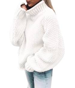 Onsoyours Weiß Hoher Stehkragen Rollkragen Langarm Oversize Strickpullover Pulli Damen Mode Sweatshirt L von Onsoyours