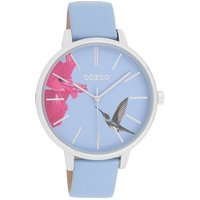 OOZOO Quarzuhr Damenuhr C11067 Babyblau Lederband 42 mm von Oozoo