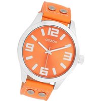 OOZOO Quarzuhr Oozoo Damen Armbanduhr Timepieces, (Analoguhr), Damenuhr Lederarmband orange, rundes Gehäuse, extra groß (ca. 46mm) von Oozoo