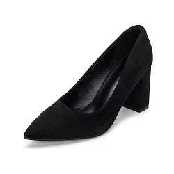 Damen Pumps mit Absatz Elegant Damen Pumps mit Hohem Blockabsatz Hochzeits-Pumps Wildleder Schwarz 39 von Ophestin