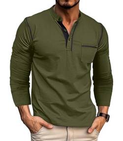 Ophestin Herren Henley Shirt Langarm T Shirt Casual Mode Shirt Knöpfe Tee Top Grün L von Ophestin
