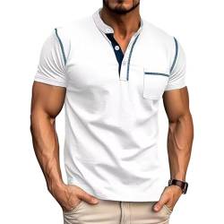 Ophestin Herren Henley Shirts Kurzarm T Shirt Casual Fashion Shirt Knöpfe Tee Top Weiß 3XL von Ophestin