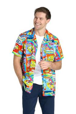 OppoSuits Herren SpongeBob™ Hawaii Shirt - Kurzarm Nickelodeon™ Outfit & Party Shirt - Beach Style Button-Up Shirt - Multicolor von OppoSuits