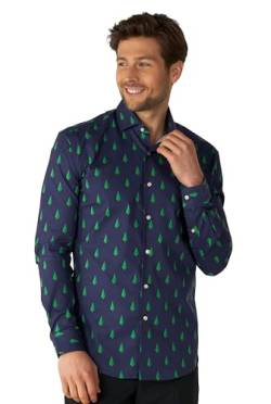 OppoSuits Herren-Weihnachtshemd - Feiertags-festliches Pinienbaum-Design - Hemd mit Knöpfen - schmale Passform - Marineblau - Langärmliges von OppoSuits