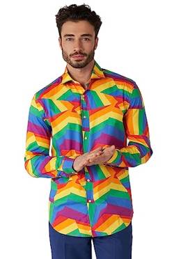 OppoSuits Herren Zig Zag Rainbow Shirt - Perfekt für Pride - Rainbow Pride - Inklusive 1 Button-Up Shirt - Langärmliges von OppoSuits