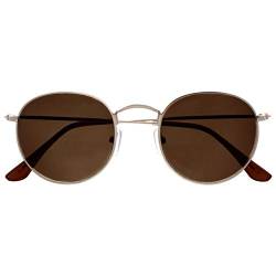 Opulize Sol Sonnenbrille Dünner Rand Runde Retro-Metallfassungen Kratzfest Getönte Linse UV400-Schutz Gold Braun Spitzen Herren Damen S94-9 von Opulize