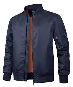 Oralidera Herren Casual Leichte Jacke Herbst Arbeit Bomberjacken Sport Militär Jacke Windbreaker Mäntel mit Reißverschlusstaschen, Blau, XL von Oralidera