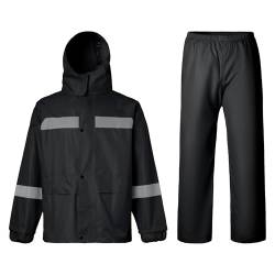 Oralidera Regenanzug für Herren Damen Reflektierend Winddicht Regenanzug Regenbekleidung Fahrrad Regenjacke und Regenhose Wasserdichter Anzug, Schwarz, M von Oralidera