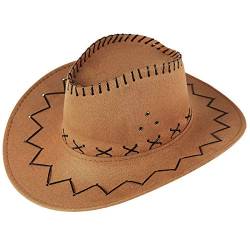 Orbgons Cowboyhut Westernhut Karneval Halloween Cosplay Fasching Kostüm Cowboy Hüte für Damen Herren Kinder, Cowboyhut mit Breiter Krempe, Cowgirl Fedora Leder Cowboyhut für Erwachsene von Orbgons