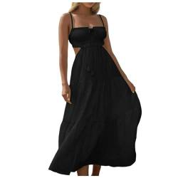 Orbgons Sommerkleider für Damen verstellbare Spaghettiträger zum Binden vorn Strand Camisole Kleid rückenfrei fließendes Maxikleid mit Cut Outs Party Urlaub Ärmellos Boho Lang Kleid (Black, S) von Orbgons