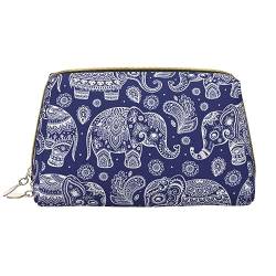 Boho Elefant Print Leder Kosmetiktasche Tragbare Wasserdichte Make-up-Tasche Reise Kulturbeutel Make-up Organizer für Mädchen Frauen Frau Geschenk, weiß, Einheitsgröße von OrcoW