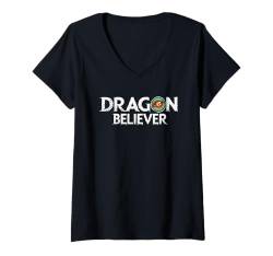 Damen Dragon Believer - Lustiges Fantasy-Spiel T-Shirt mit V-Ausschnitt von Original Funny Dragon Apparel