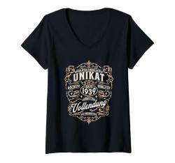 Damen Geburtstag 1939 Unikat Einzelstück Qualität Vollendung T-Shirt mit V-Ausschnitt von Original Geburtstag Namenstag Designs