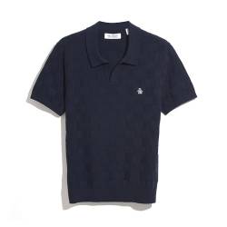 Original Penguin Kniited Poloshirt für Herren, Baumwoll-Jacquard-Pullover, dunkelblau, L von Original Penguin