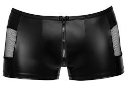 Orion Herren-Pants - sexy Boxer-Shorts für Männer, mit Front-Reißverschluss, transparenten Netz-Einsätzen, Latex-Optik, eng anliegend, schwarz von Orion