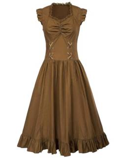 Ornrjfll Retro Damen ärmelloses Kleid Gothic Mittelalter Ära Falten Steampunk Kleidung Westernkleider, braun, X-Large von Ornrjfll