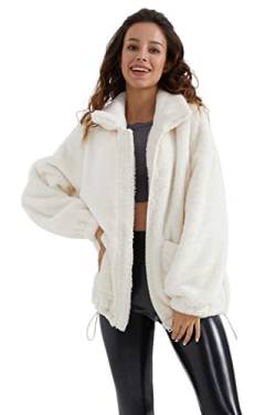 Orolay Damen Plüschjacke mit Reißverschluss und Taschen Lässiges Fleece Sweatshirt Beige S von Orolay