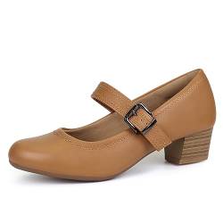 Ortho+rest Frauen Mary Janes Schuhe für Bunionen Orthopädische Kleid Schuhe Low Chunky Heels Arbeit Pumpen (40,Tan) von Ortho+rest