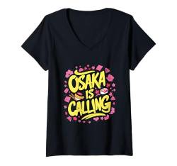 Damen Cherry Blossom Osaka is Calling Sakura Festival Japan T-Shirt mit V-Ausschnitt von Osaka Reiseoutfit für Männer und Frauen