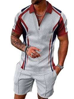 Osheoiso 2 Teiliges Sommersportanzug T-Shirts + Hose Kurze Freizeitanzug Suit Vintage Bedruckter Set Kurzarm Sporthose T-Shirt Männer Trainingsanzug Sporthose A 2 3XL von Osheoiso