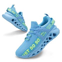 Osheoiso Damen Laufschuhe Sportschuhe Walking Athletic für Frauen Casual Slip Fashion Sports Outdoor-Schuhe Straßenlaufschuhe Blau Gelb 36 EU von Osheoiso