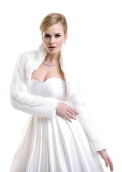 Ossadress Brautjacke Jacke Hoher Hals Bolero Hochzeit Braut Hochzeitsjacke Bolerojacke Langarm Pelz Fell Elfenbein 2XL von Ossadress