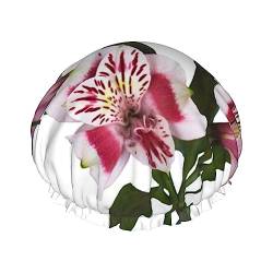 Frische Alstroemeria-Blumen-Druck, Damen-Duschhaube, Badekappen, wasserdicht, wiederverwendbar, mit elastischem Band für alle Haarschutz-Duschhut von Oudrspo