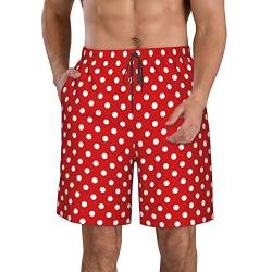 Oudrspo Rot-weiß Gepunktete Shorts für Herren, schnell trocknende, elastische Taille, Kordelzug, Strandhose mit Taschen von Oudrspo