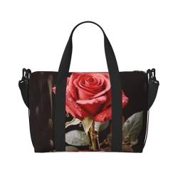 Reisetasche für persönliche Gegenstände, Handgepäck, Trainingshandtasche, leicht, wasserdicht, Sporttasche, Turnbeutel, rote Rosen und Liebe, Wochenendtasche für Damen und Herren, Schwarz , von Ousika