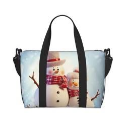 Reisetasche für persönliche Gegenstände, Handgepäck, Trainingshandtasche, leicht, wasserdicht, Sporttasche, niedlicher Schneemann, Weihnachten, Wochenendtasche für Damen und Herren, Schwarz , von Ousika