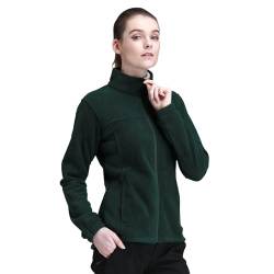 OutPro Damen-Fleecejacke Stehkragen mit durchgehendem Reißverschluss, Winddicht Schüttelvlies Damenjacke, Antistatische Lauf, Wander- und Freizeitjacke für Damen mit Taschen Tiefgrün S von OutPro