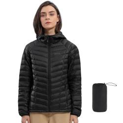 OutPro Daunenjacke Damen Leichte Packbare Übergangsjacke Warme Winterjacke mit Kapuze Outdoor für Frauen Warmes Polythermal-Futter mit Taschen für Freizeit Wandern Reisen, Schwarz,S von OutPro