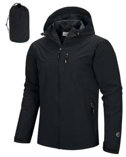 Outdoor Ventures Herren Leichte wasserdichte Jacke Winddichte Regenmäntel Pack Away Kapuzenjacken Windbreaker für Camping Angeln Laufen Radfahren Schwarz L von Outdoor Ventures