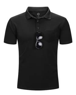 Outdoor Ventures Herren Poloshirt mit Brusttasche Summer Golfshirt UPF50+ Sonnenschutz Kurzarm Polohemd Schnelltrocknend Sportshirt Outdoor Einfarbige Poloshirts für Männer, Schwarz 2XL von Outdoor Ventures