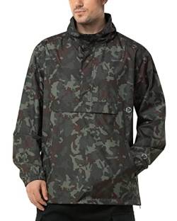 Outdoor Ventures Herren Regenjacke Wasserdichter Pullover mit Kapuze Packbare Reflektierende Jacke Leichte Fahrrad Windjacke Atmungsaktive Softshelljacke für Wandern Laufen Outdoor Waldtarnung 4XL von Outdoor Ventures