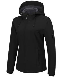 Outdoor Ventures Jacke Damen Wasserdichte Atmungsaktiv Softshelljacke - Übergangsjacke Winddichte Regenjacke Funktionsjacke mit Kapuze Schwarz S von Outdoor Ventures