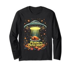 Thanksgiving Alien UFO UAP Lustige Pilger aus dem Weltraum Langarmshirt von Outer Space Thanksgiving Boys Girls Men Women Tees