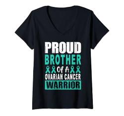 Damen Aufklärungsband für Eierstockkrebs von Brother Support Family, Blaugrün T-Shirt mit V-Ausschnitt von Ovarian Cancer Awareness Products (Lwaka)