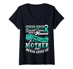 Damen Brustband für Mutter, Bewusstsein für Eierstockkrebs, Blaugrün T-Shirt mit V-Ausschnitt von Ovarian Cancer Awareness Products (Lwaka)
