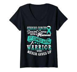 Damen Ovarian Cancer Awareness Warrior Support Zitat Blaugrün Band T-Shirt mit V-Ausschnitt von Ovarian Cancer Awareness Products (Lwaka)