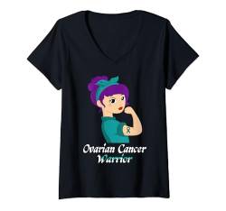 Damen Warrior Ribbon Frauenband zur Sensibilisierung für Eierstockkrebs T-Shirt mit V-Ausschnitt von Ovarian Cancer Awareness Products (Lwaka)