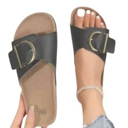 Oveallgo Schmerzlindernde Kork-Sandalen mit Schnallenriemen-Design für Damen, OrthopäDische Schuhe (Schwarz, Erwachsene, 37, Numerisch, EU Schuhgrößensystem, Breit) von Oveallgo