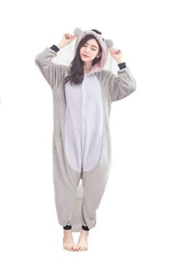 Ovender Kostüm Kigurumi Erwachsene Tierkostüme Karneval Halloween Party Weihnachten Schlafanzug Unterhaltung Unisex Damen Herren Cosplay Show Unterwäsche Winter (M, Koala Grau Weiß) von Ovender