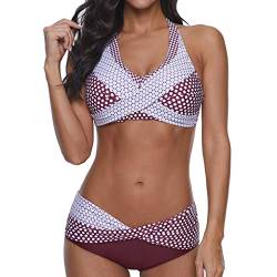 OverDose Damen Padded Push-Up-BH Dreieck Bedruckte Schlinge Bikini Set Badeanzug Badeanzug Bademode Beachwear Badeanzüge (XXL, X-y-rosa) von OverDose Damen