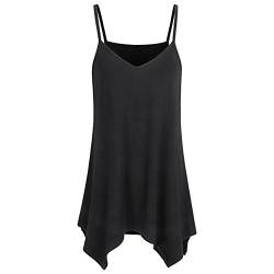 OverDose Damen Taschentuch Saum Flowy Top Lässig Sommer Spaghetti Strap Camisoles Casual Tank Tops Freizeit Camis T-Shirts Bluse Tees Oberteile(A-Black 1,EU-44/CN-XXL) von OverDose Damen